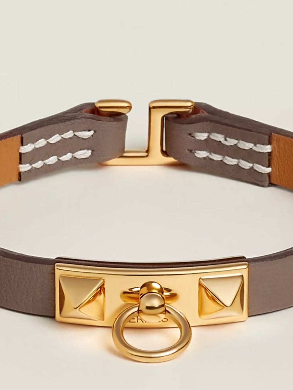 Hermes Rivale Mini bracelet Gold-Accent Taupe Leather Bracelet